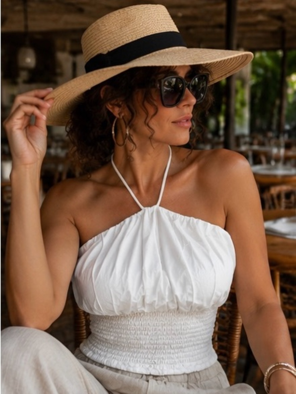 Maeve by Anthropologie White Smocked Halter Top NWT Size Small